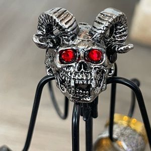 Goat Horn Skull Ring NWOT size 8.5 silver and black